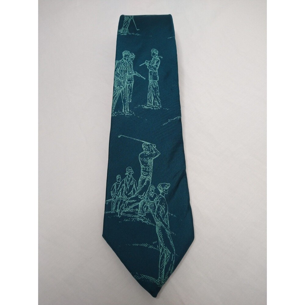 Vintage Guy Laroche Paris 100% Silk Green Necktie HAND SEWN Made In USA Golf